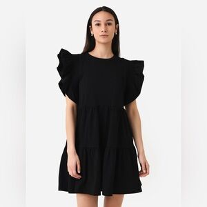English Factory Black Ruffle Mini Dress